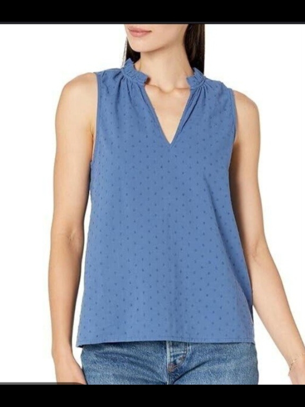 Southern Tide Blue Sleeveless Ruffle V-Neck Blouse